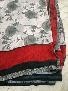 Red And Black Beautiful Saree With Blouse