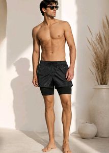 Rare NWT Zara Black Layered Performance Swim Short