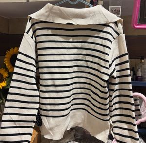 Striped Knit Sweater with Collar