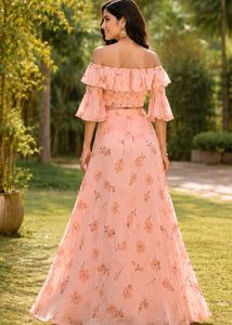 Peach Floral Off-Shoulder Crop Top &amp; Maxi Skirt