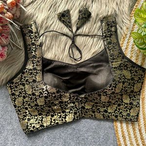 Designer Black &amp; Gold Brocade Blouse