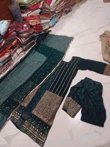 Elegant Teal Kurta Set with Gold Embellishments