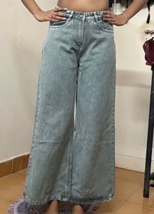 Washed Grey Wide Leg Jeans