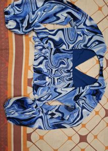 Blue Swirl Print Crop Top