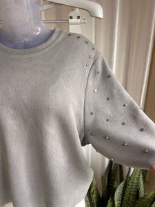 Zara chic Grey Studded Crewneck Top