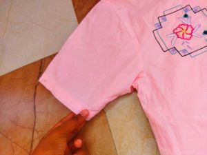 Pink Embroidered Cropped Blouse