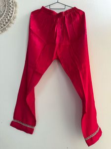 Fuschsia Pink Rich satin Mirror Work Suit pant set