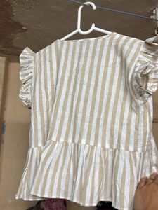 Striped Ruffle Sleeve Peplum Top