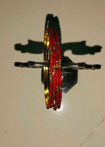 Red &amp; Gold Beaded Bangles