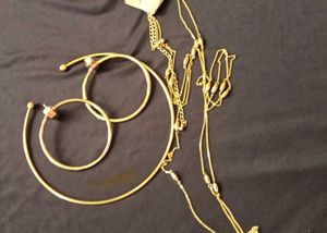 Gold Tone Hoop Earrings &amp; Layered Necklace Set