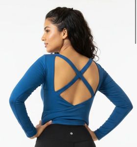 Blue V-Neck Long Sleeve Top