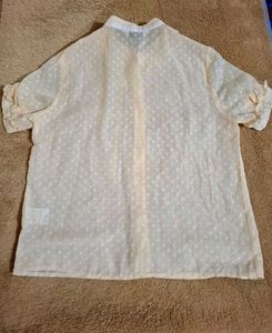 Cream Polka Dot Blouse with Ribbon Tie