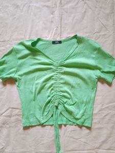 Lime Green Ruched Drawstring Top