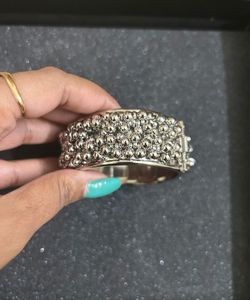 Chunky Silver Beaded Cuff Bracelet