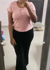 Pink Ribbed Button-Up Top