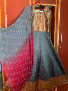 Elegant Grey Ethnic Gown with Dupatta