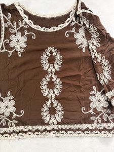 Brown Embroidered Boho Blouse