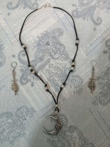 Crescent Moon Rose Necklace and earrings Set