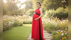 Elegant Red Maternity Gown