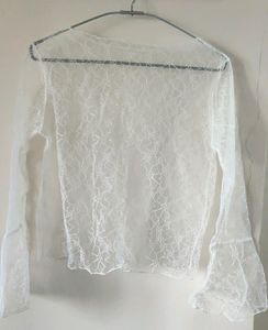 White Flower Pattern Mesh Top 😍