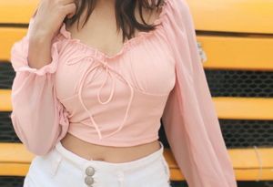 Chic Pink Puff Sleeve Crop Top