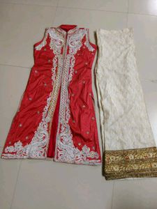 Embroidered Coral Kurta  plazo farshi