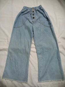 Stretchable Blue Denim Palazzo Pants