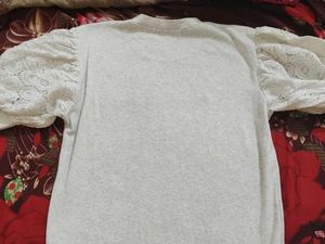 Grey Friends Sweatshirt with Lace Sleeves