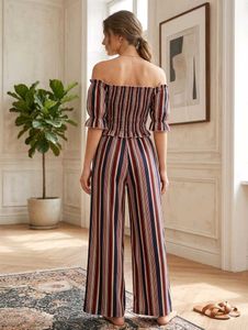 Striped Off-Shoulder Co-ord Set