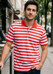 ♥️Red & White Striped Polo Shirt