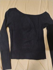 Stretchable Ribbed Chic Black One-Shoulder Top