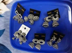 Oxidized Silver Jhumka Earrings Set