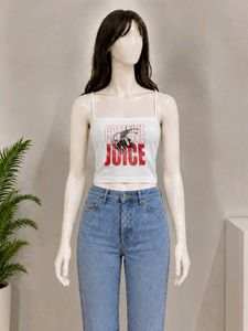Graphic Print Spaghetti Strap Crop Top