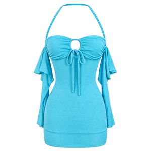 Blue Halter Neck Mini Dress