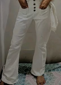 White Flare Button-Up Jeans
