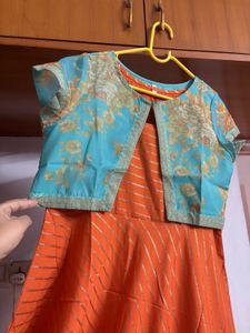 Orange-turquoise Ethnic fusion gown + coat
