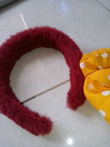 Fuzzy Red Headband &amp; Polka Dot Scrunchie Set