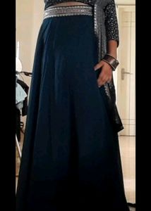 Kvsfab Teal Embellished Sequinned Lehenga &amp; Blouse With Attached Dupatta