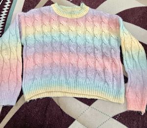 Pastel Rainbow Cable Knit Sweater
