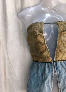 Unique Denim &amp; Burlap Strapless Top