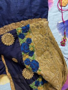 Elegant Navy Blue Embroidered Saree