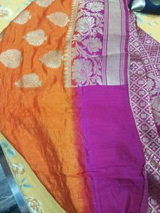 Elegant Orange &amp; Pink Silk Saree
