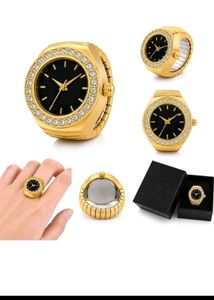 Chunky Gold Ring Watch with Rhinestones