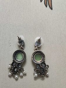 Designer Green Stone Pearl Dangle Earrings