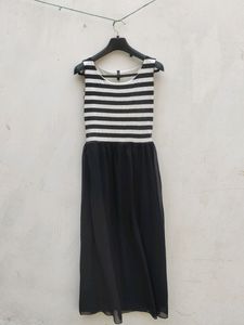 Black N White Striped Gown
