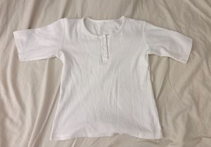 White Ribbed Henley Top