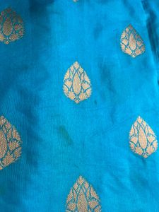 Vibrant Blue Silk Saree with Pink Border