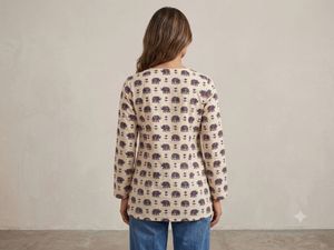 Cream Elephant Print Kurta