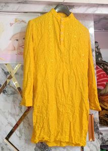 Beautiful Yellow Chikankari Kurta for men with pan