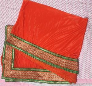 Vibrant Orange Dupatta with Embellished Border